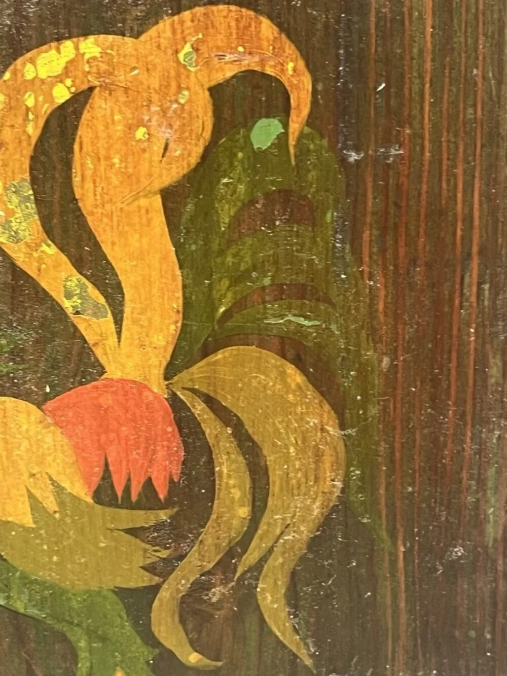Vintage Hand Painted Rooster Wood Plaque Wall Decor Rustic Folk Art Farmhouse